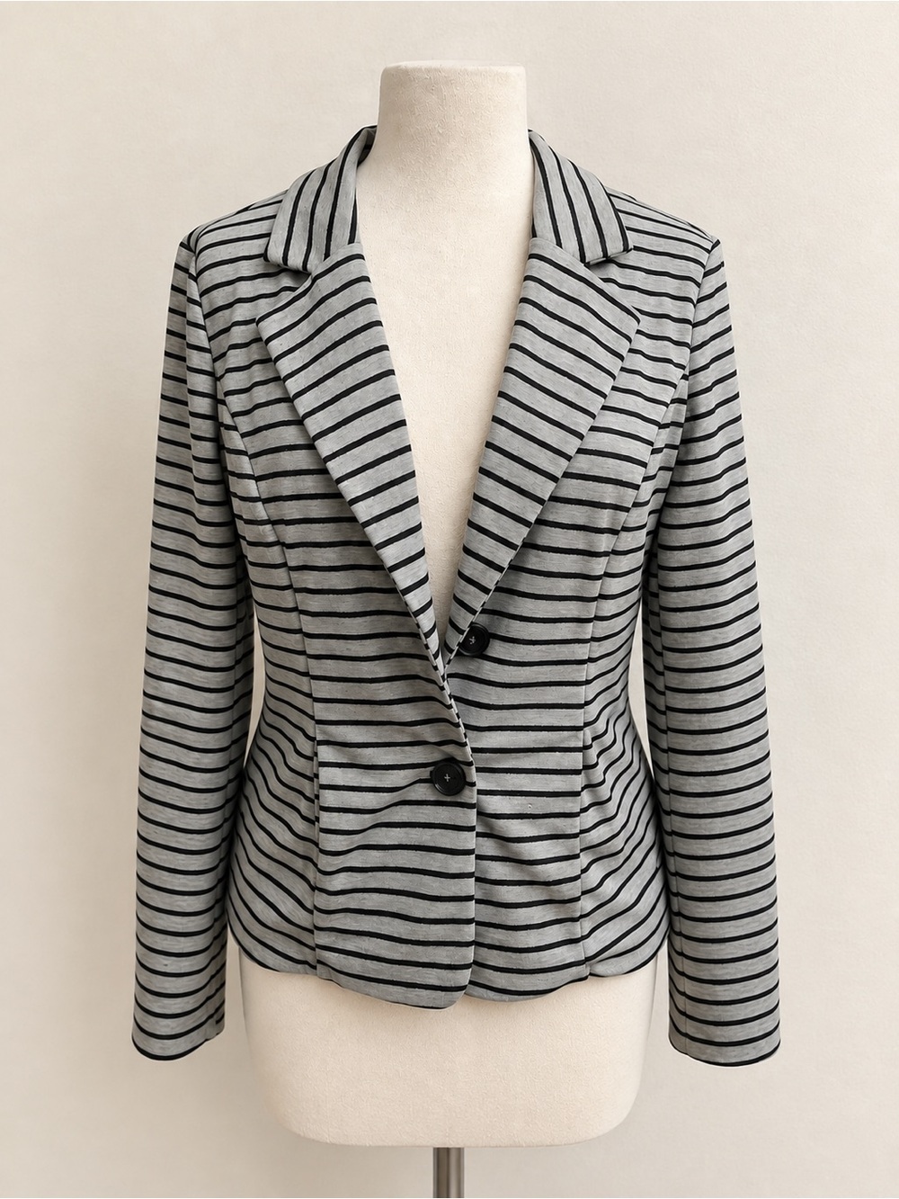 Striped Gray and Black Knit Blazer Jacket
